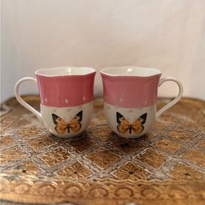 Lenox Pink and Gold Butterfly Mugs